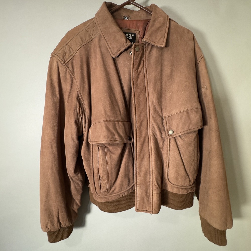 U2 WEAR ME OUT Jacket Mens 44 Brown Genuine Leather Bomber Flight Vintage Korea